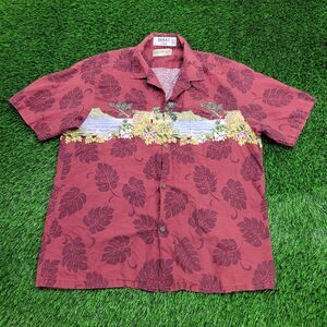 Vintage Blue Hawaiian Shirt Large 23x29 Red